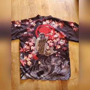 Muzicun Kimono Vintage Japanese Robe duster koi